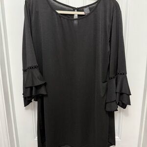 Lildy Women’s Black Crochet Accent Sleeve Boho Tunic Size L-XL